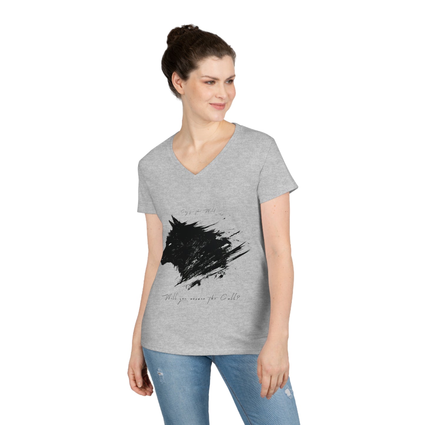 "Spirit Wolf" - Ladies' V-Neck T-Shirt