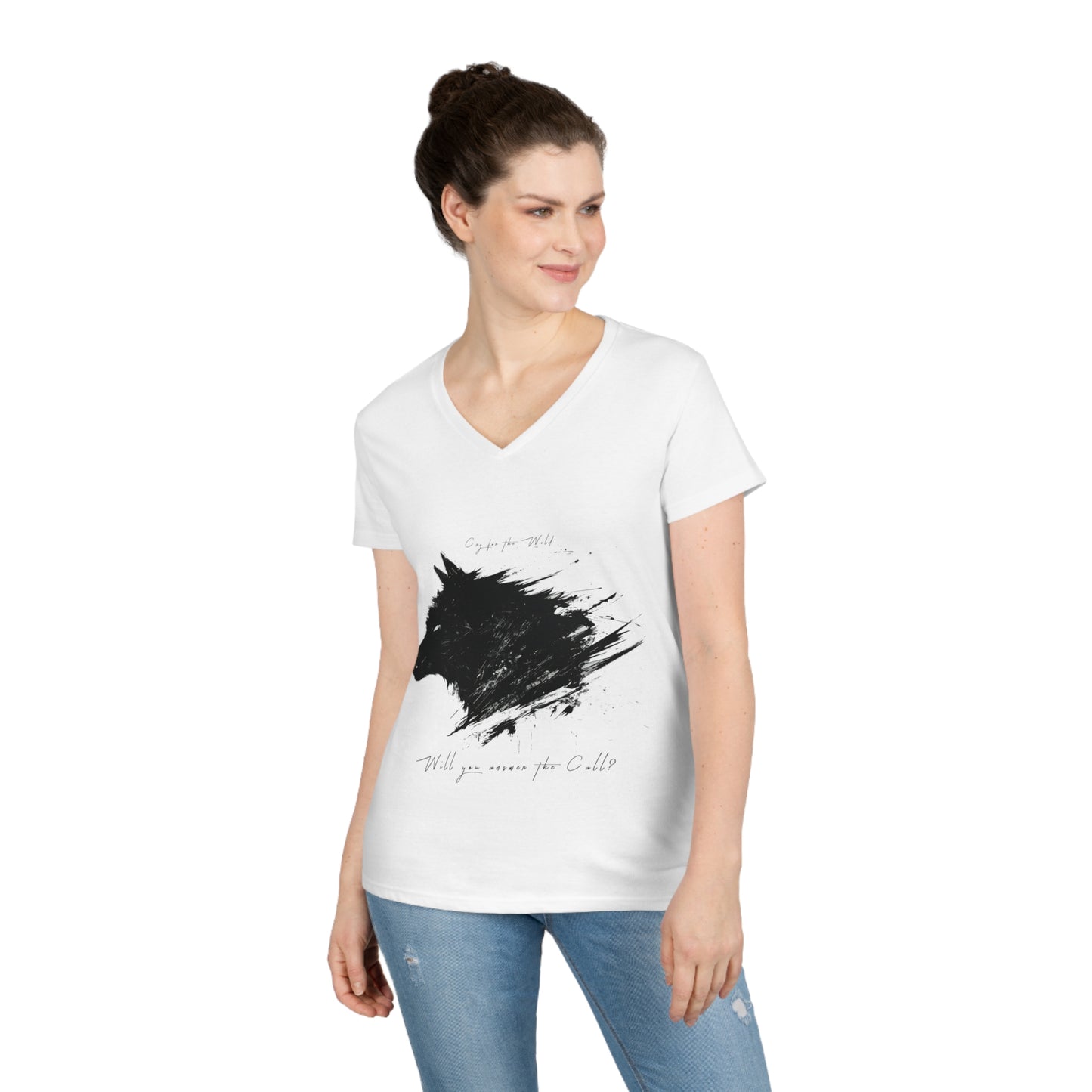 "Spirit Wolf" - Ladies' V-Neck T-Shirt