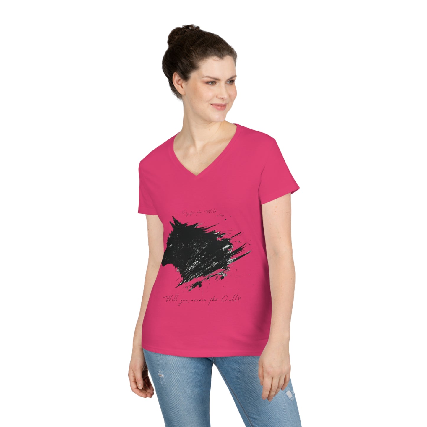 "Spirit Wolf" - Ladies' V-Neck T-Shirt